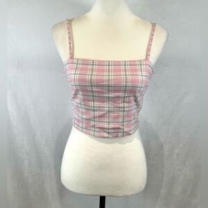 Hollister square neck pink and gray plaid crop top size medium NWT